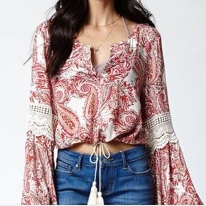 Kendall + Kylie bell sleeve crop top